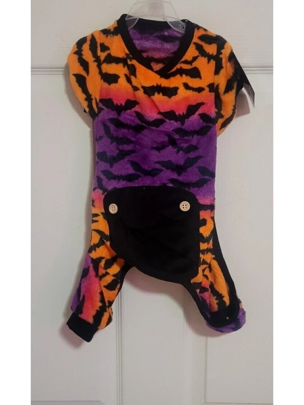 COMFY HALLOWEEN OMBRE BATS PURPLE ORANGE BLACK PLUSH PET PAJAMAS ROMPER JUMPSUIT